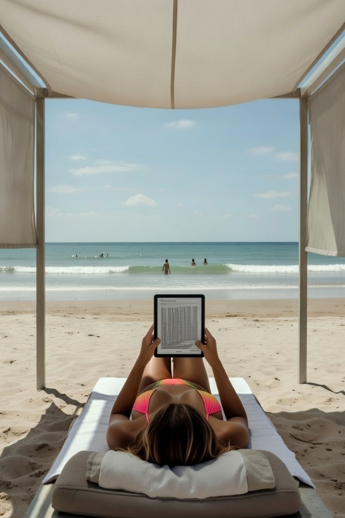 Reading eBook on Beach